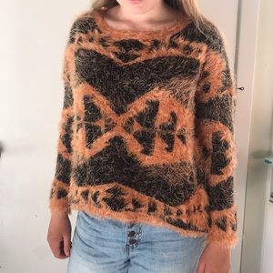 Hot & Delicious Tan & Black light weight fuzzy sweater.